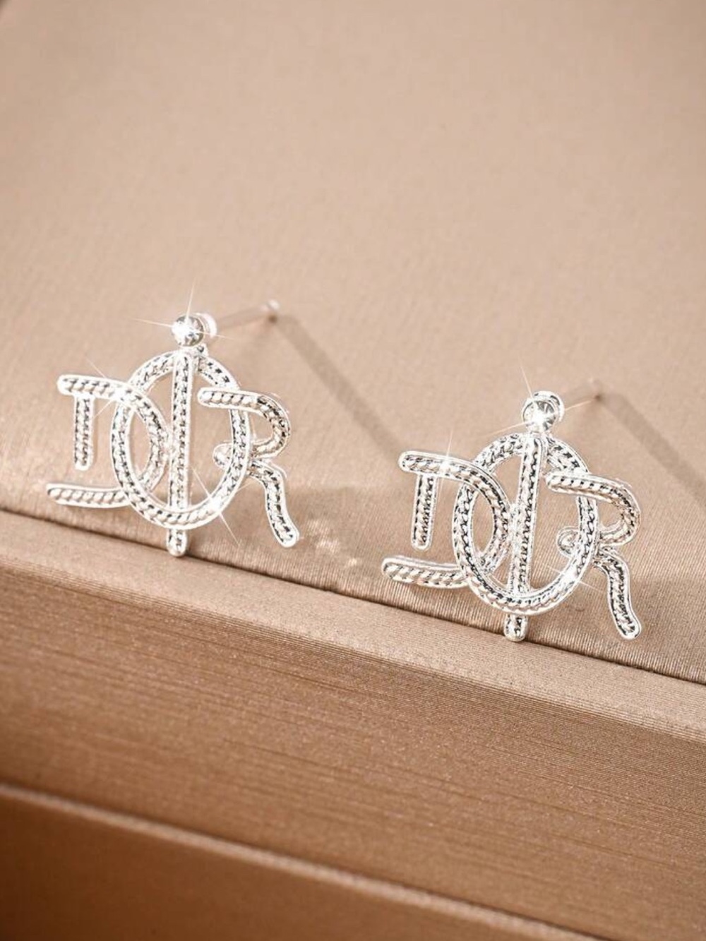 Dior Silver Monogram Stud Earrings